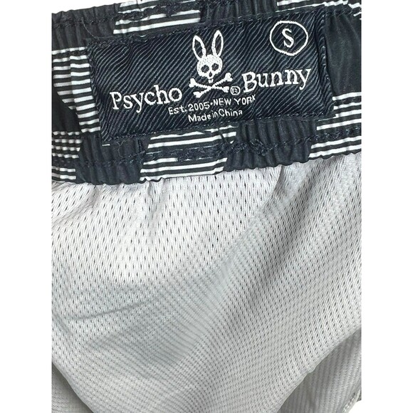 Psycho Bunny Swim Trunks Men S Geometric Black White Drawstring Lined Shorts - Picture 10 of 10